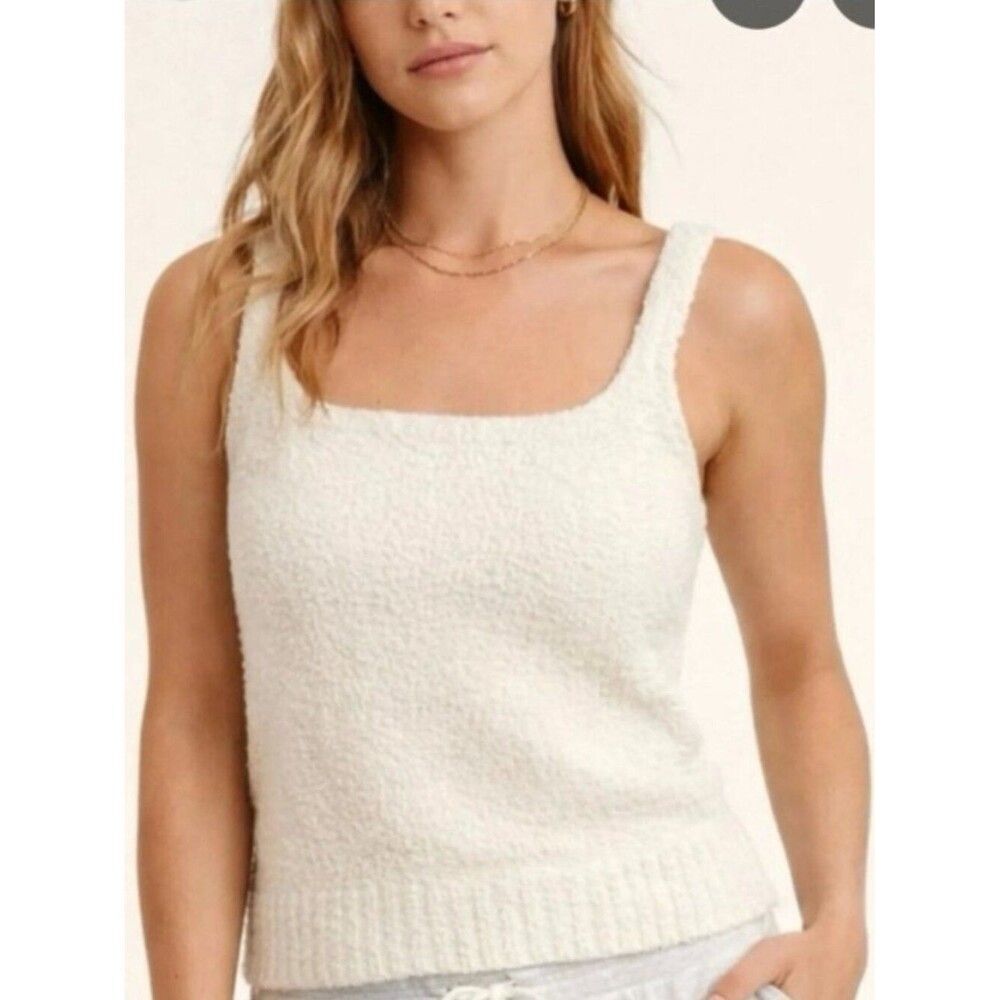 Free People Movement Cozy Knit Tank Top size Small Ivory Cream Fuzzy Boho Shell
